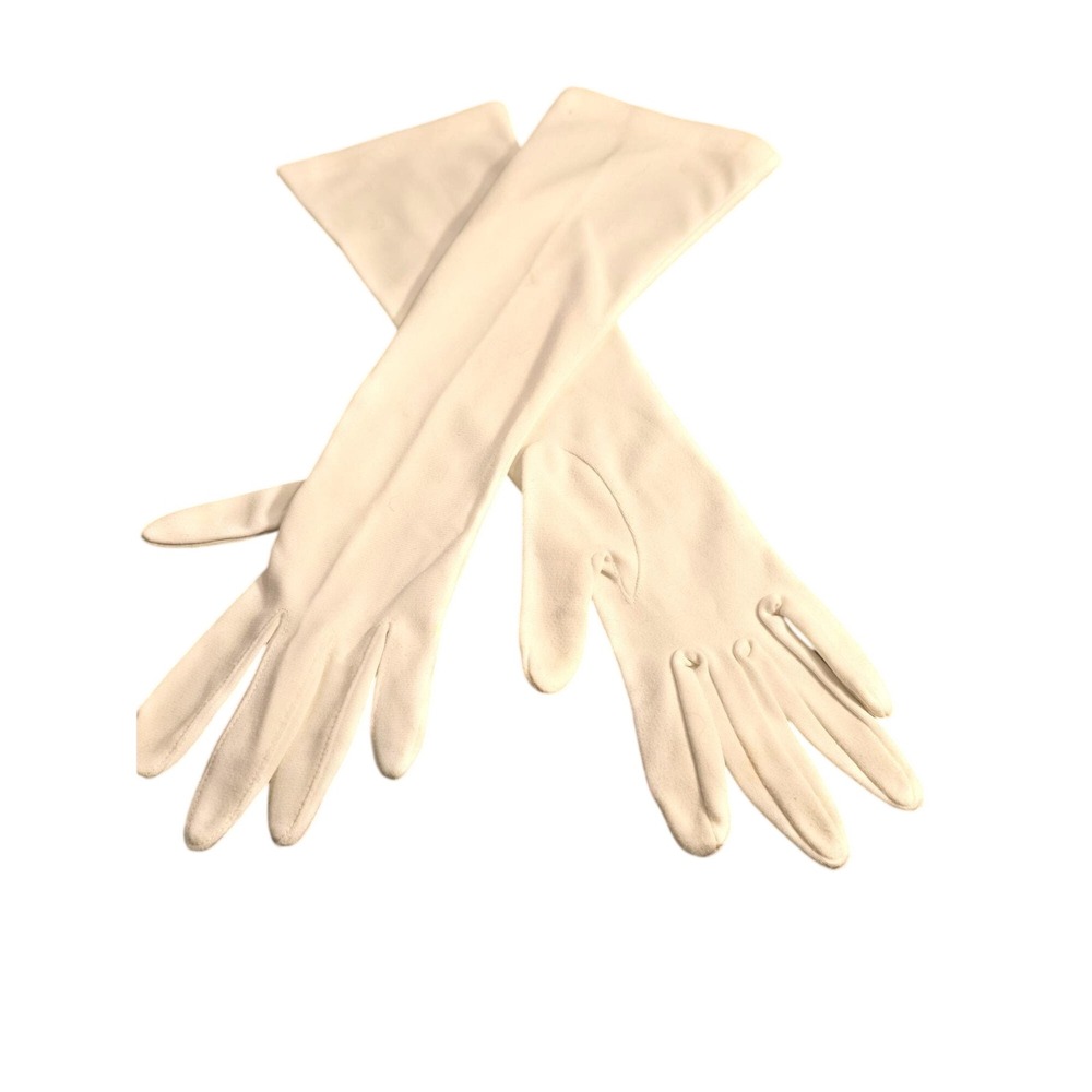 Vintage Women's Opera Gloves Sz 6-7 White 15 in length Nylon Formal Classic